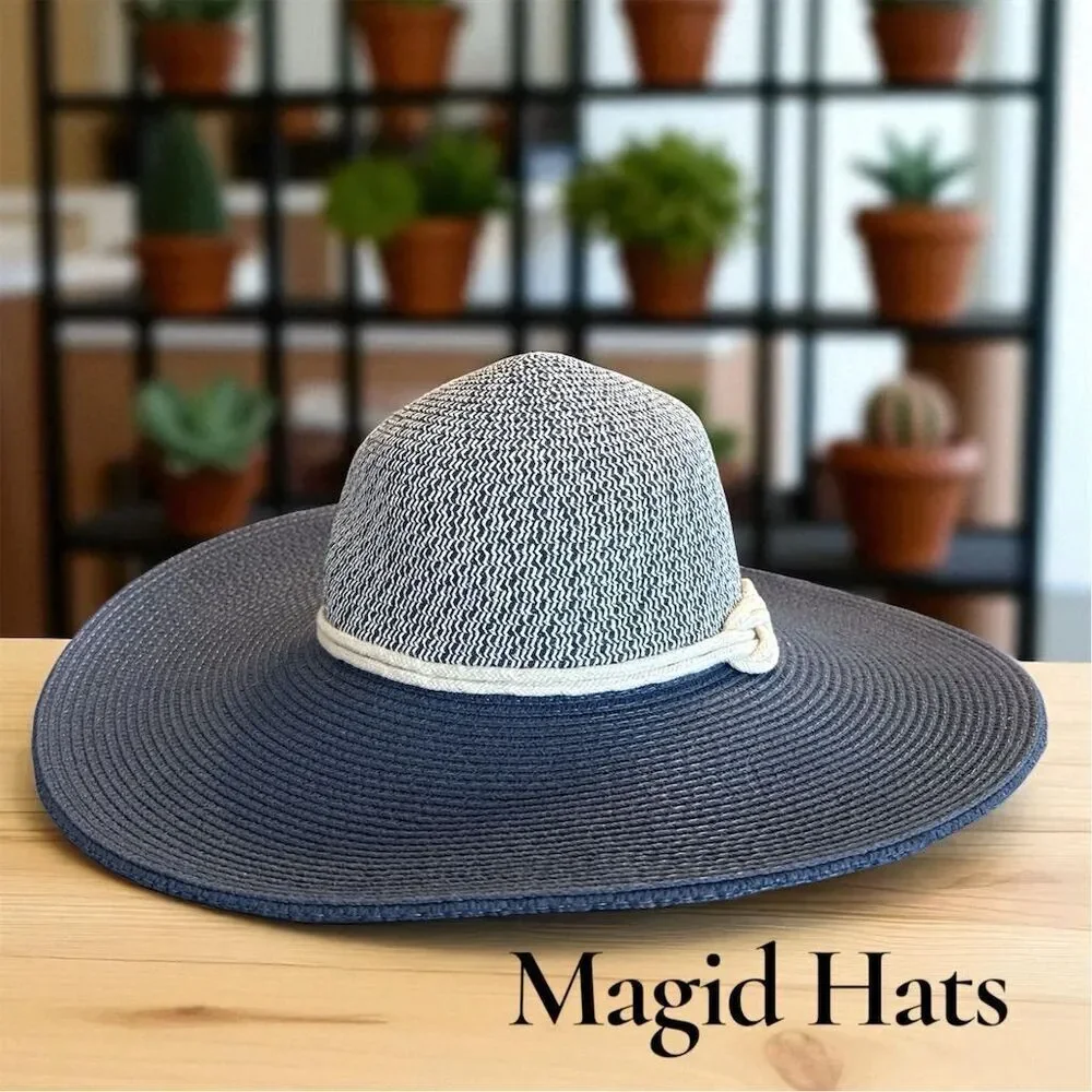 Vintage Magid Wide Brim Navy Blue Ivory Sun Protection Hat